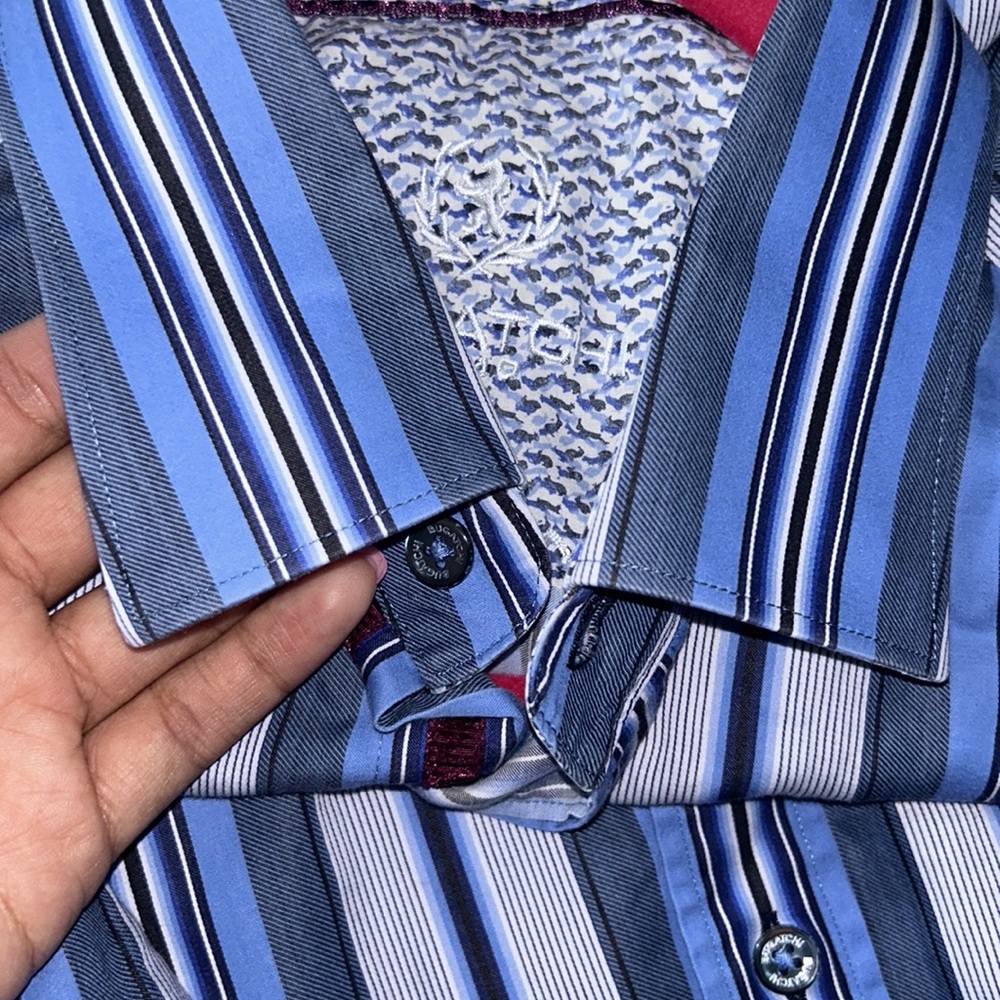 Bugatchi Striped Button Down Shirt, Size Medium - image 5